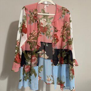 Open Front Cardigan Flyaway - Mixed Print